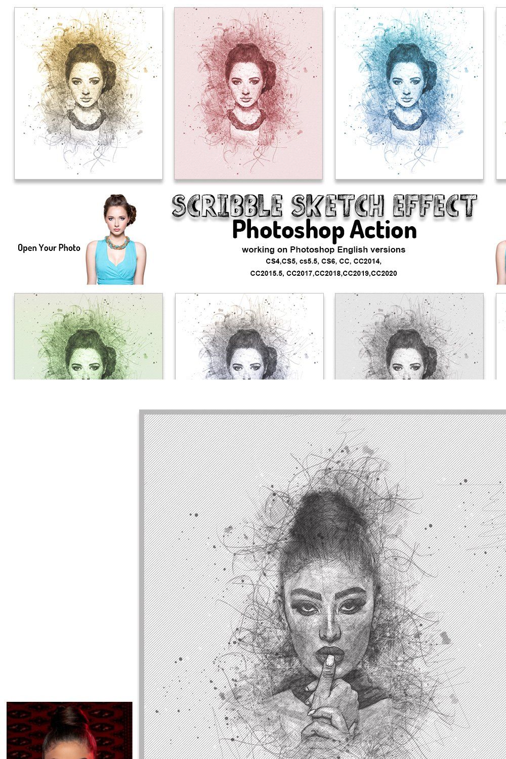 Scribble Sketch Effect  PS Action pinterest preview image.