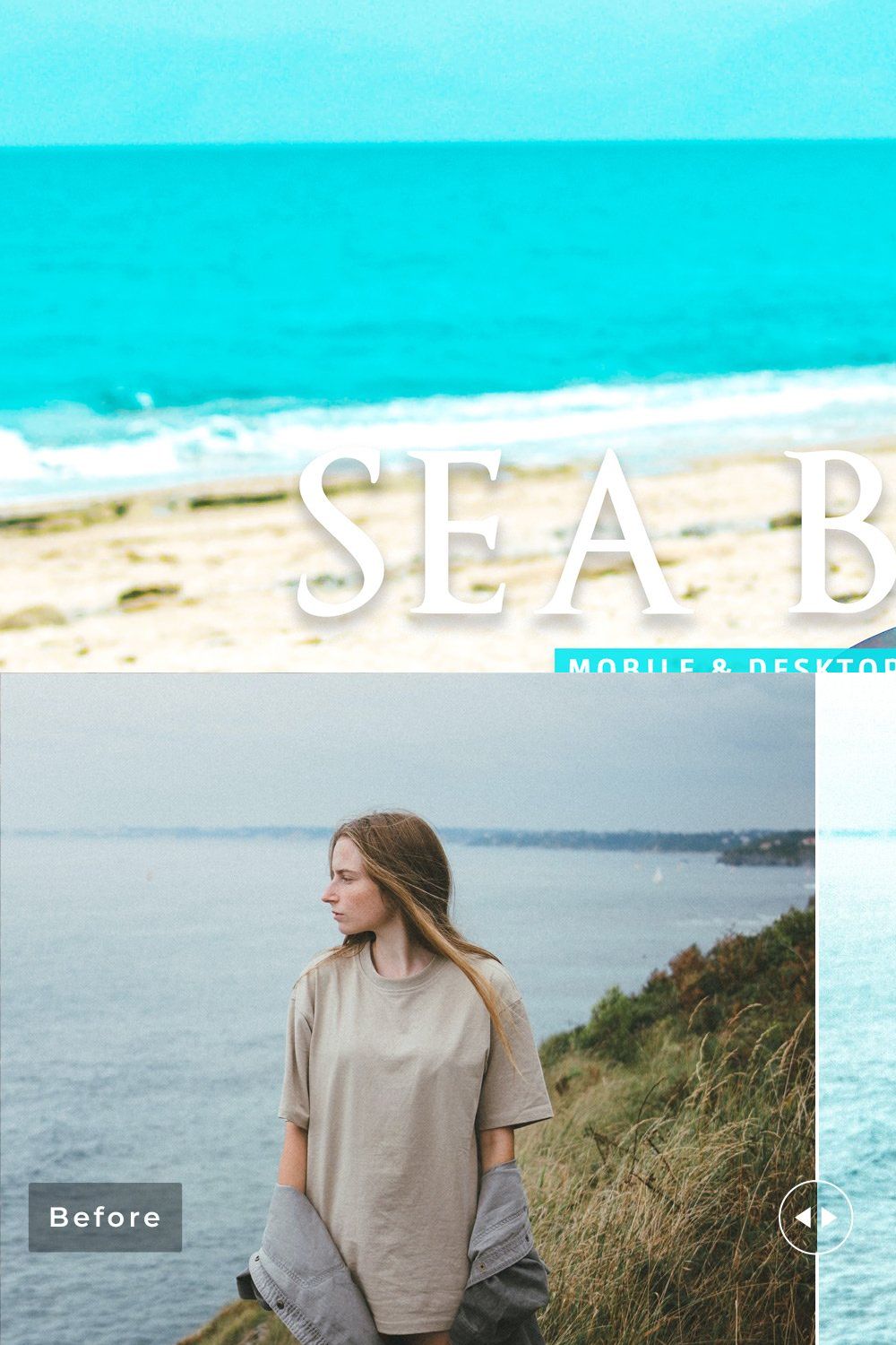 Sea Blue Pro Lightroom Presets pinterest preview image.