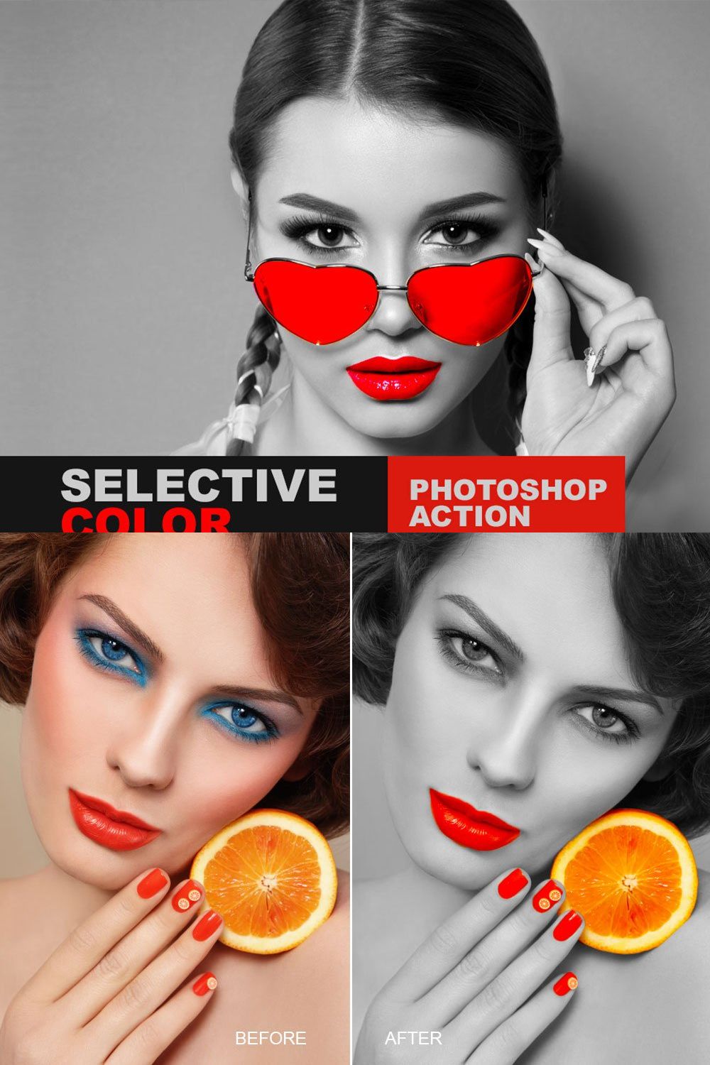 Selective Color Photoshop Action pinterest preview image.