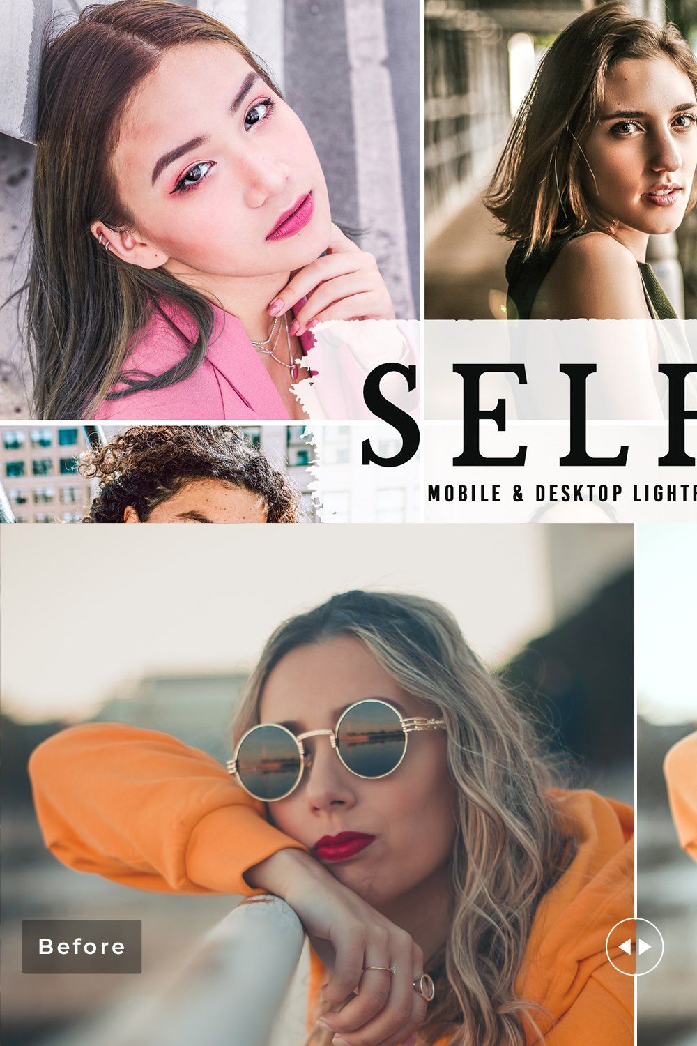 Selfie Pro Lightroom Presets pinterest preview image.