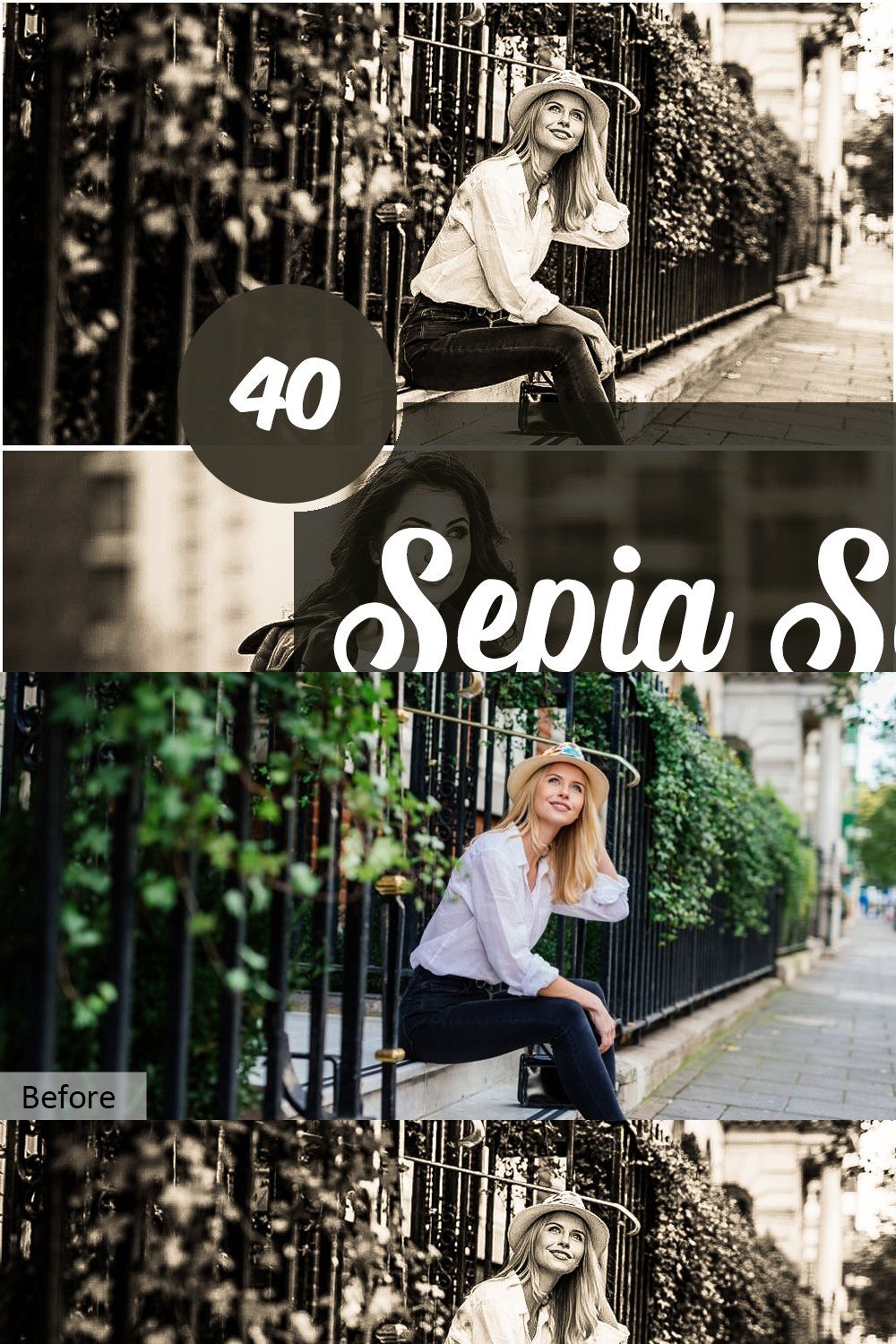 Sepia Sensation Photoshop Actions pinterest preview image.