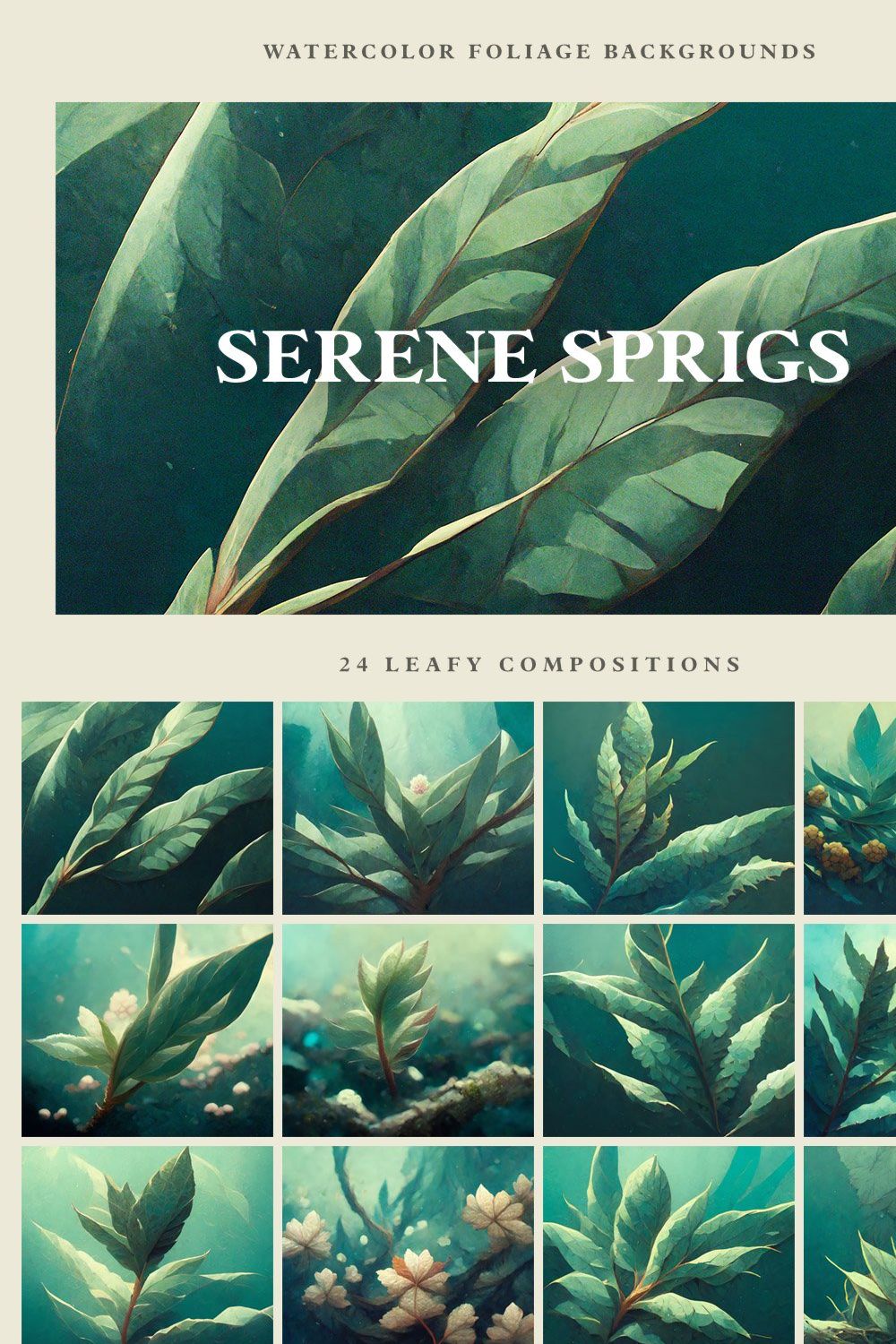 Serene Sprigs - Watercolor Leaves pinterest preview image.