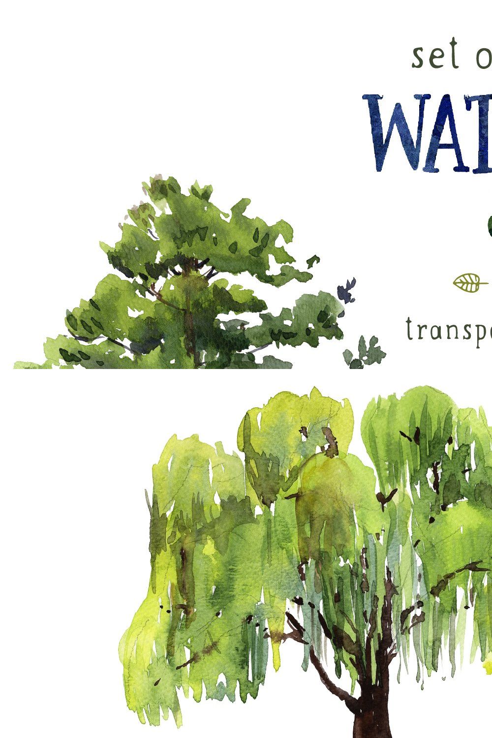 Set of 12 watercolor trees pinterest preview image.