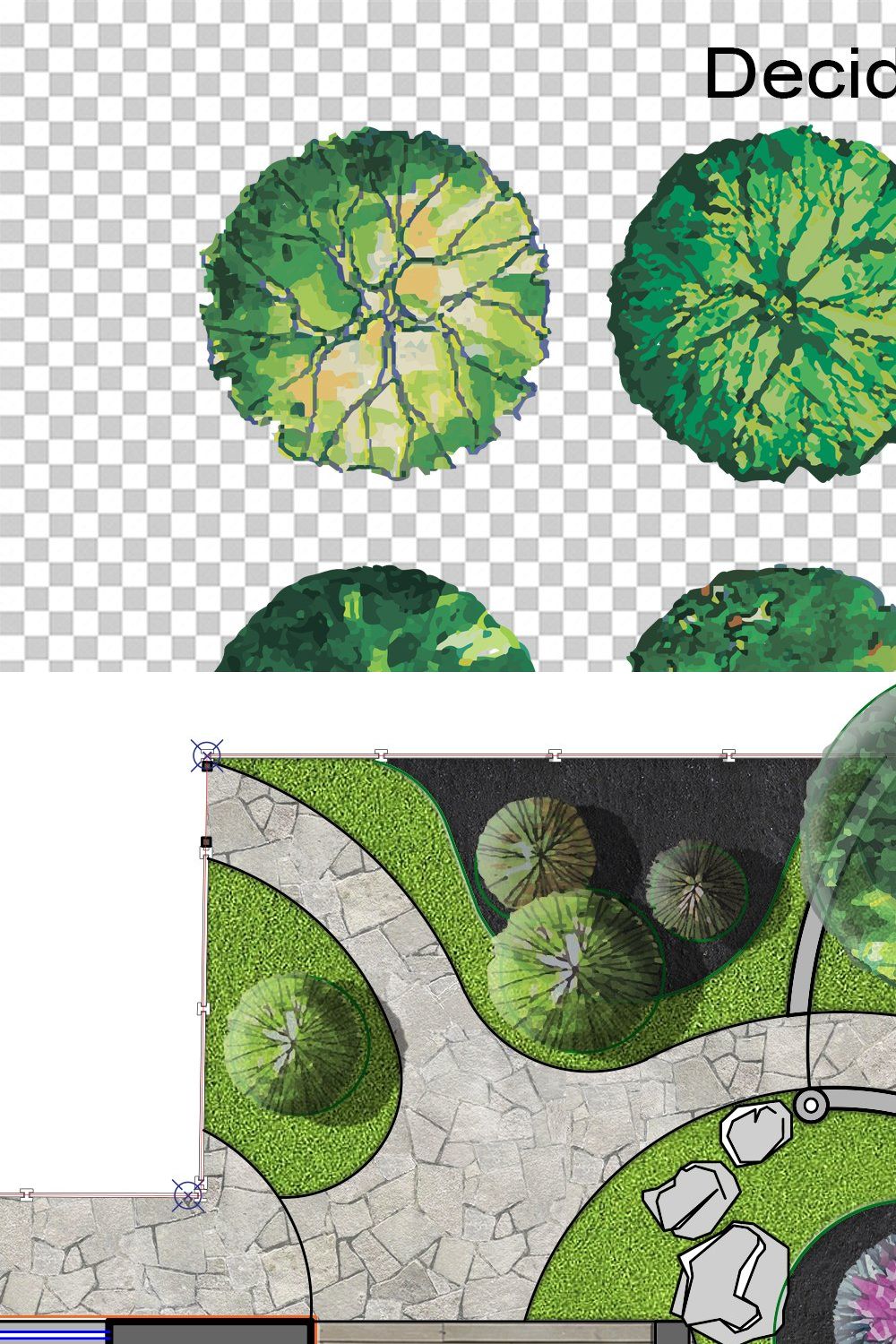 Set of isolated top view trees pinterest preview image.