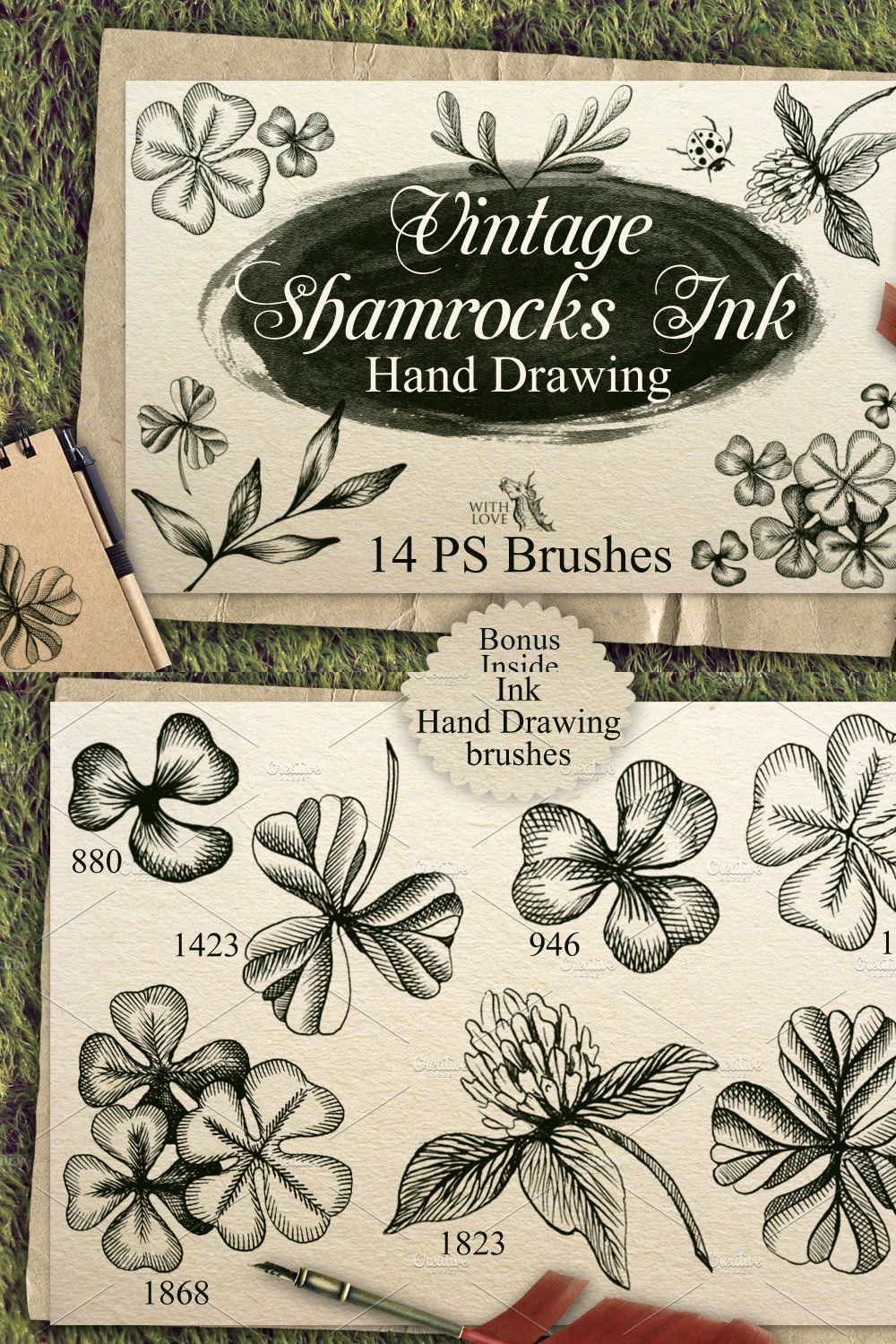 Shamrocks Ink Vintage PS Brushes pinterest preview image.