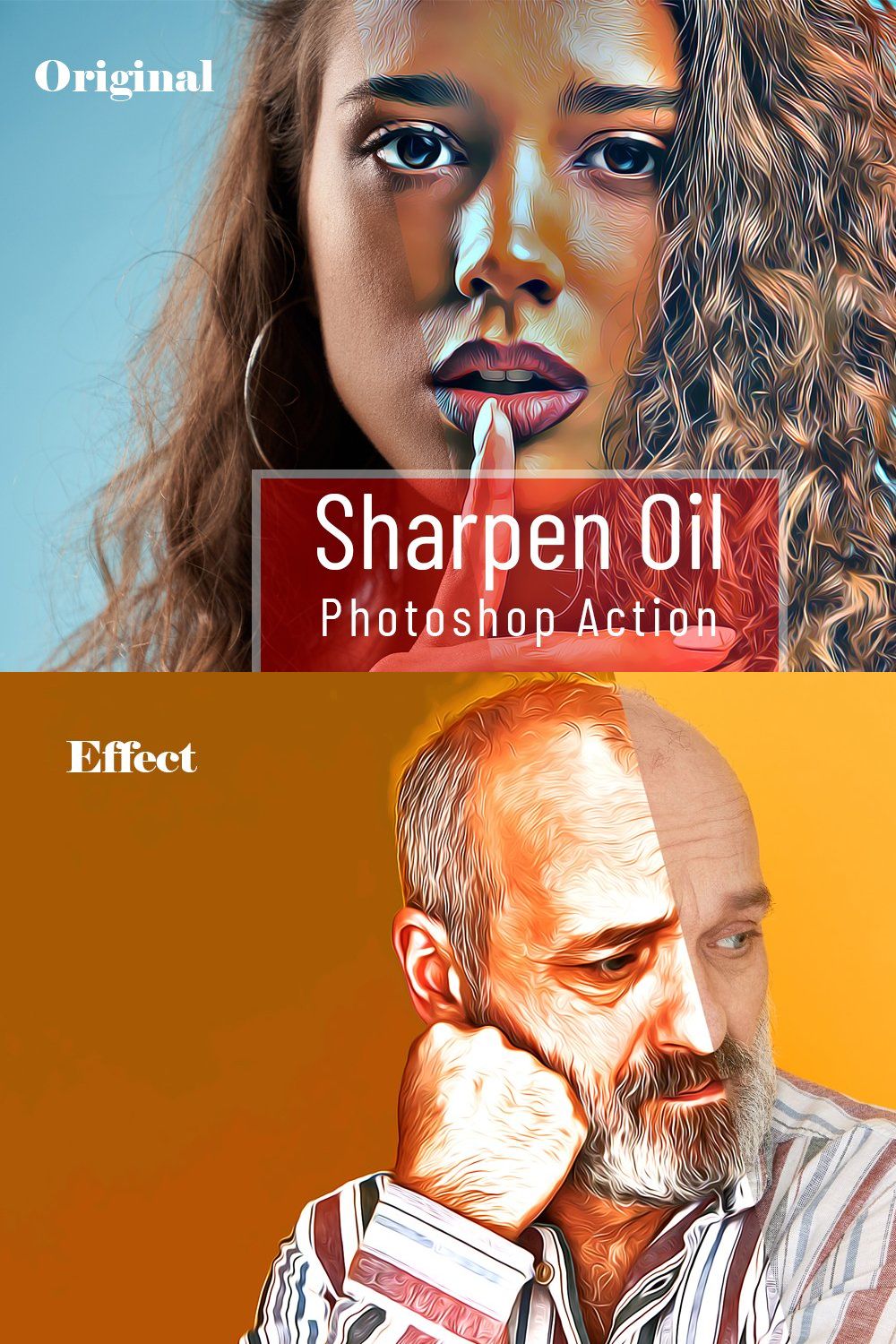 Sharpen Oil Photoshop Action pinterest preview image.