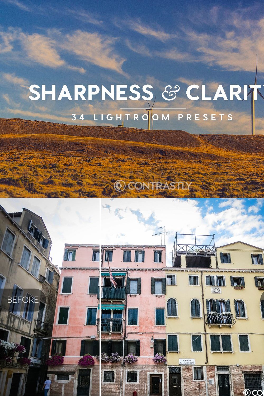 Sharpness & Clarity LR Presets pinterest preview image.