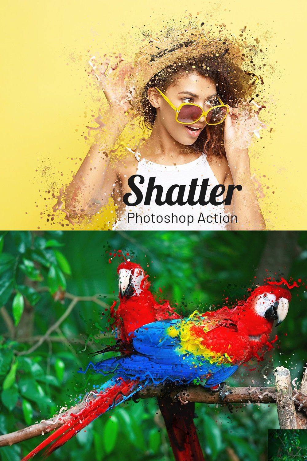 Shatter Photoshop Action pinterest preview image.