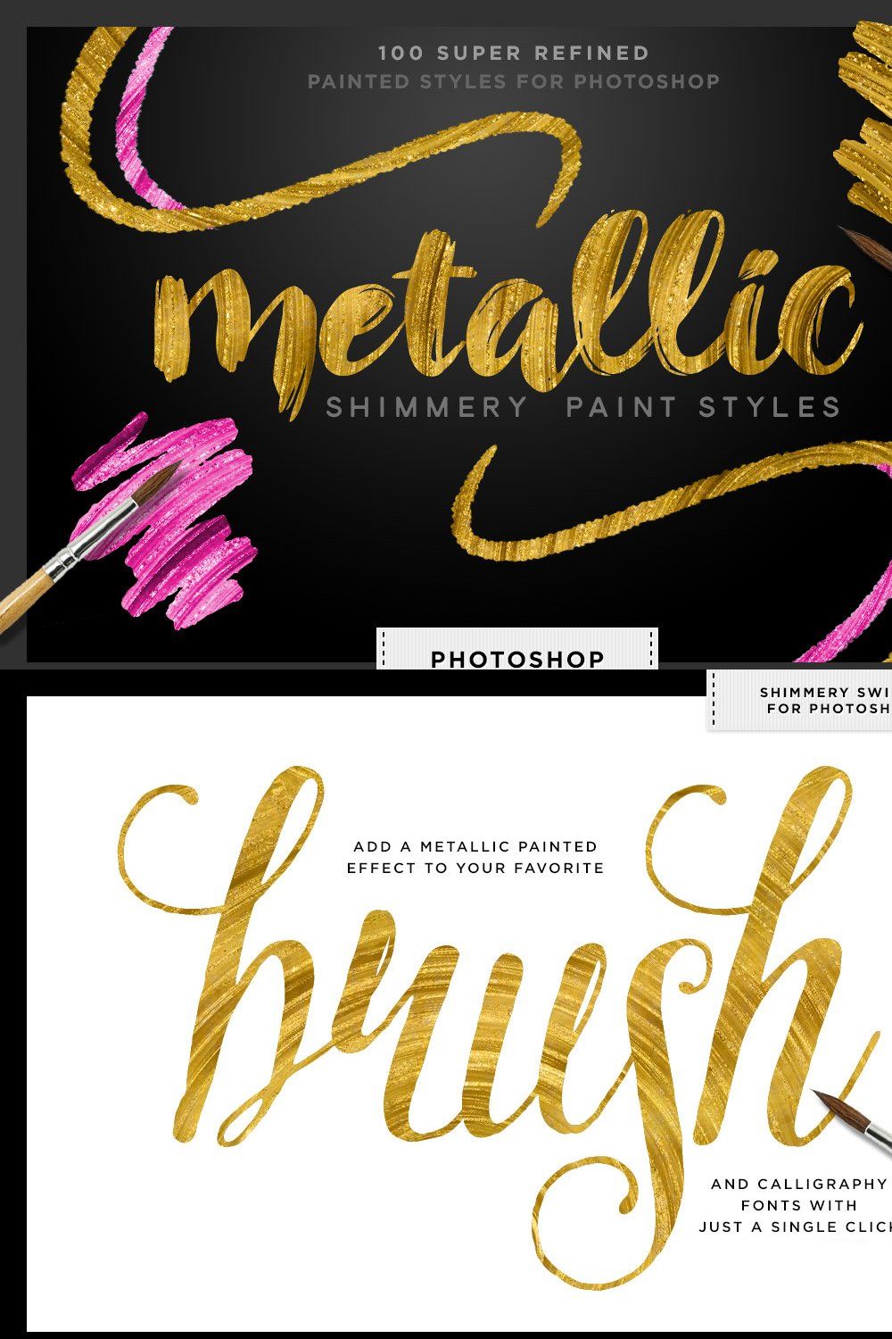 Shimmery Gold Styles for Photoshop pinterest preview image.