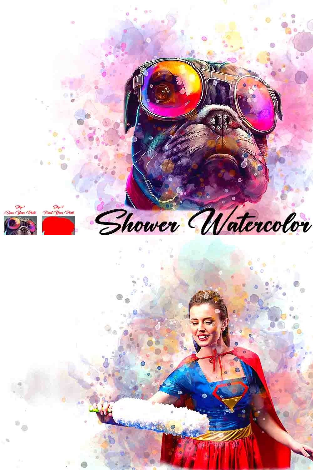 Shower Watercolor Photoshop Action pinterest preview image.