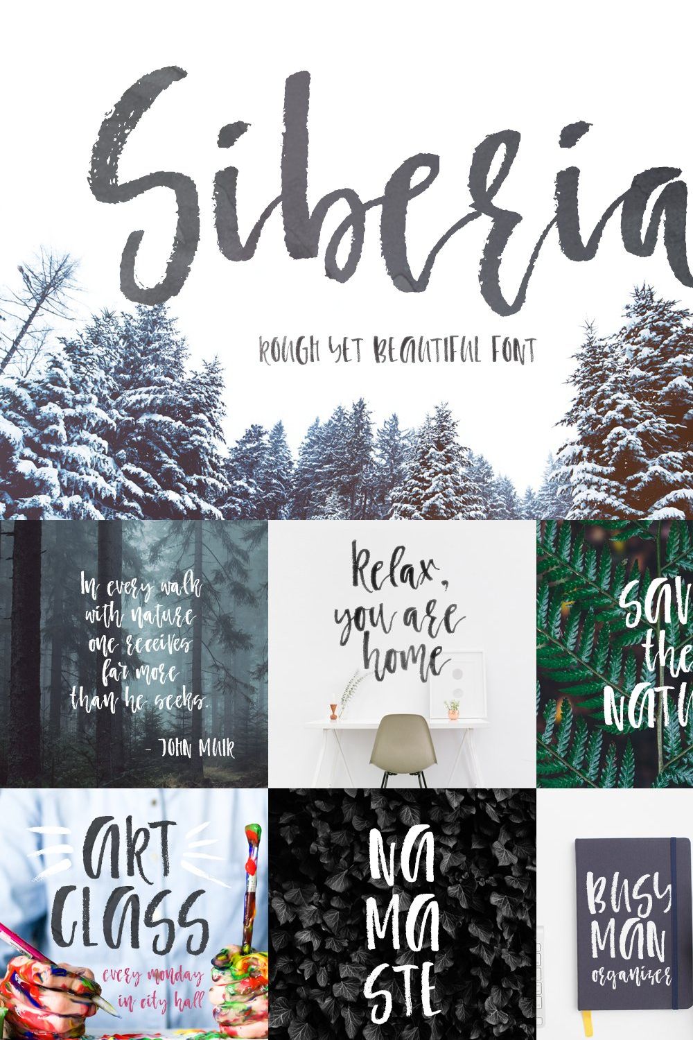 Siberia - rough brush font pinterest preview image.