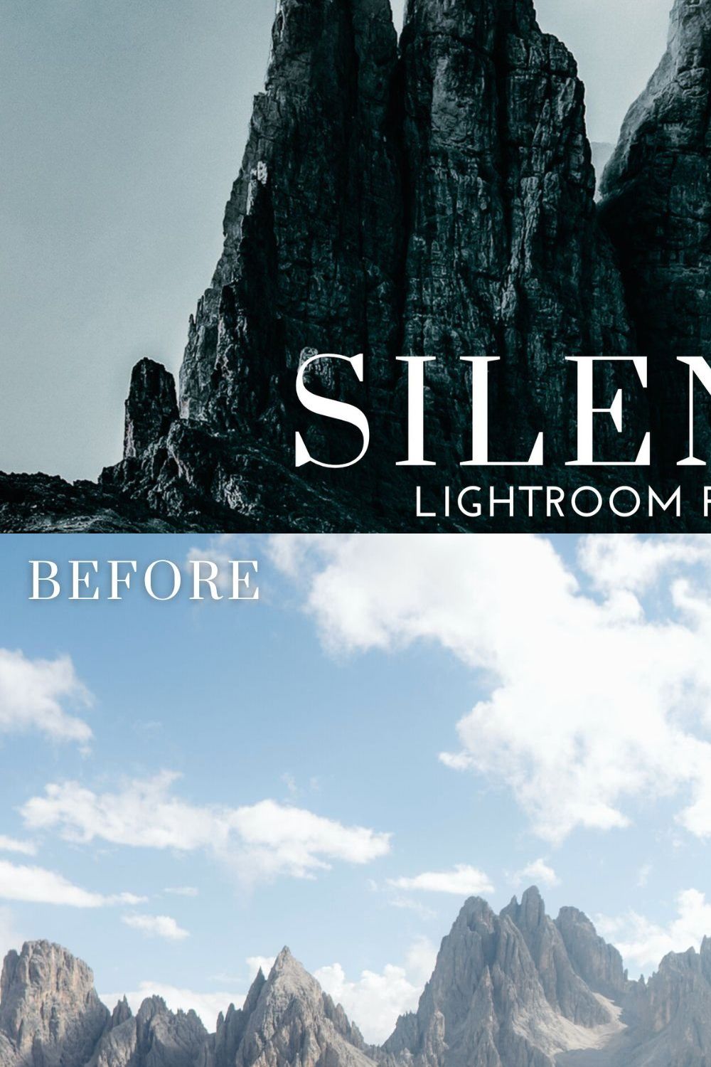 Silence Lightroom Presets pinterest preview image.