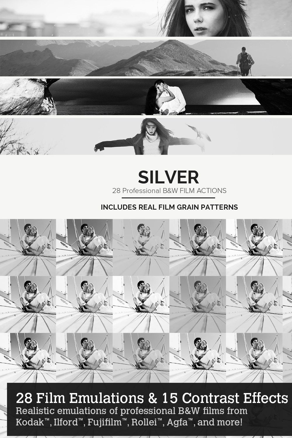 Silver - 28 Real B&W Film Emulations pinterest preview image.