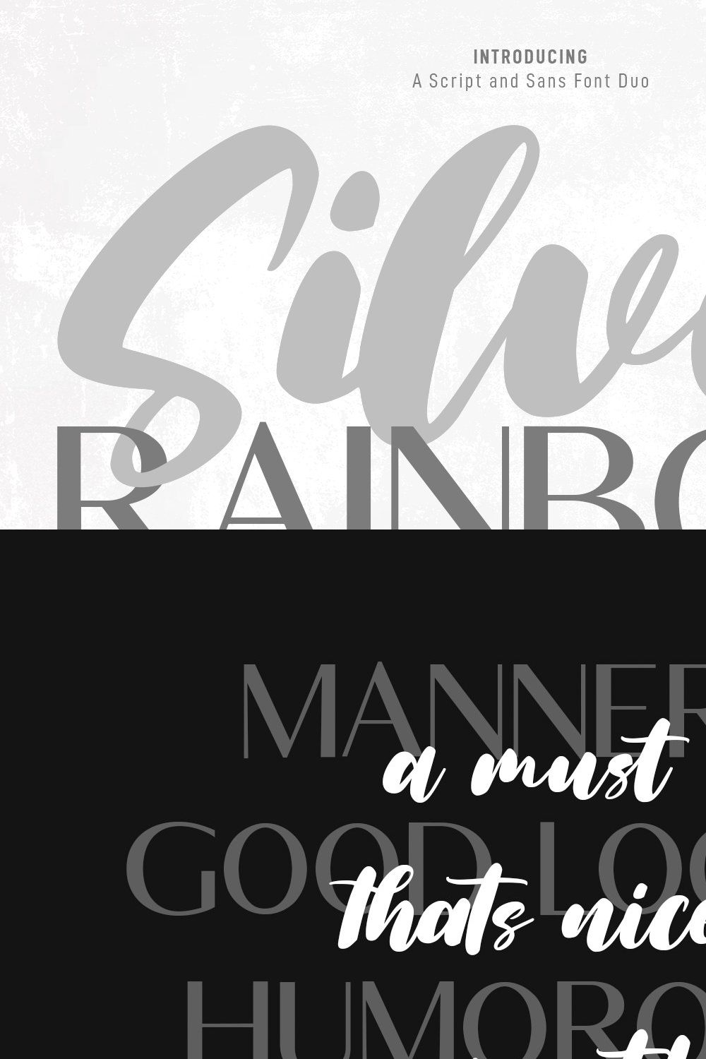 Silver Rainbow Script Sans Font Duo pinterest preview image.