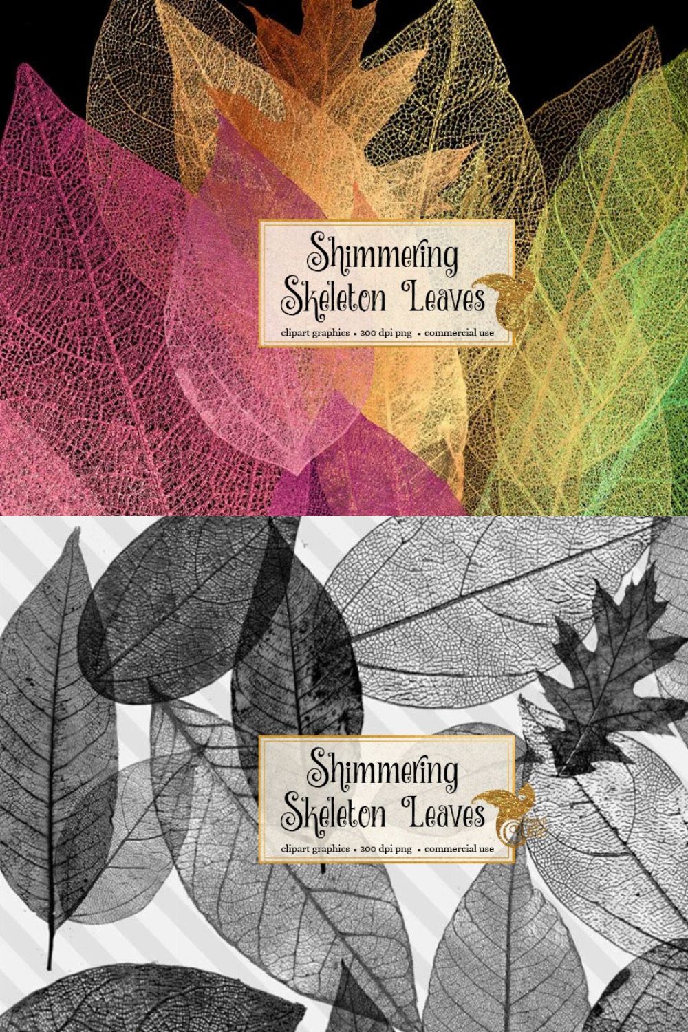 Skeleton Leaf Brushes and Clipart pinterest preview image.