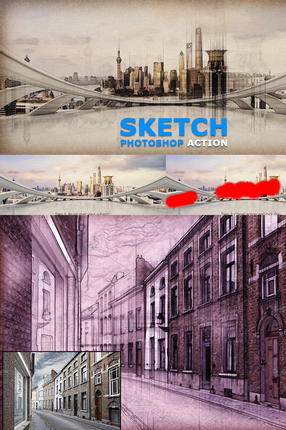 Sketch Photoshop Action pinterest preview image.