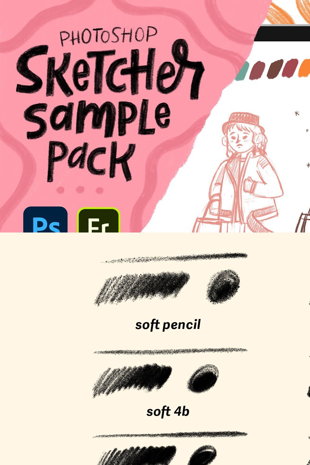 Sketcher Brushes Sample Pack for PS pinterest preview image.