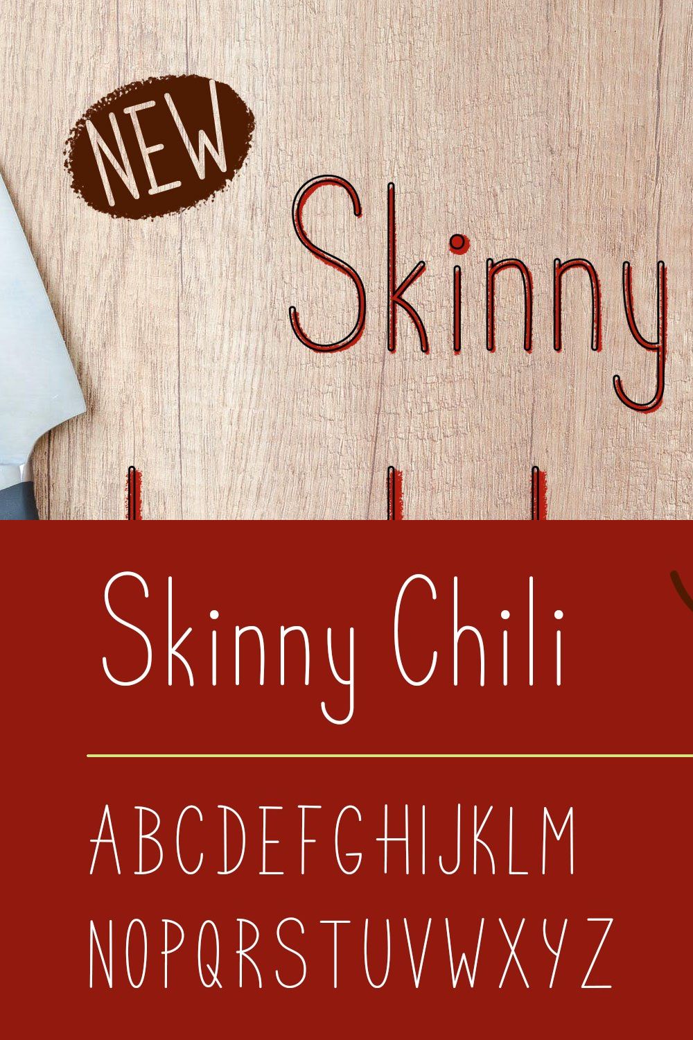 Skinny Chili font pinterest preview image.