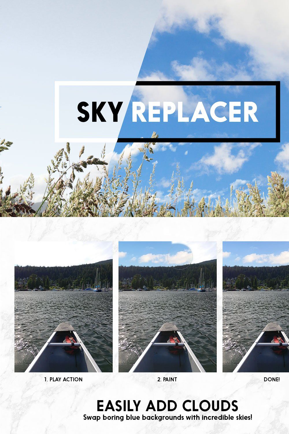 Sky Replacer Photoshop Actions pinterest preview image.