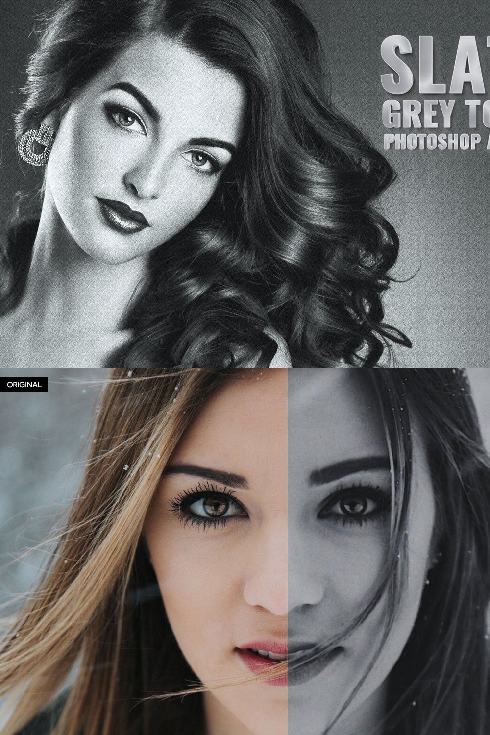 Slate Grey Tones Photoshop Actions pinterest preview image.