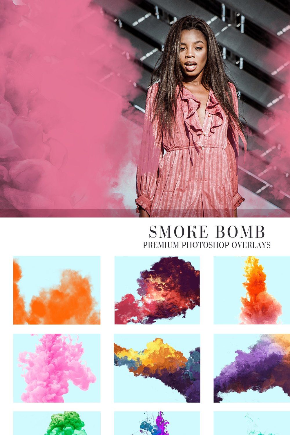 Smoke Bomb Overlays Photoshop pinterest preview image.