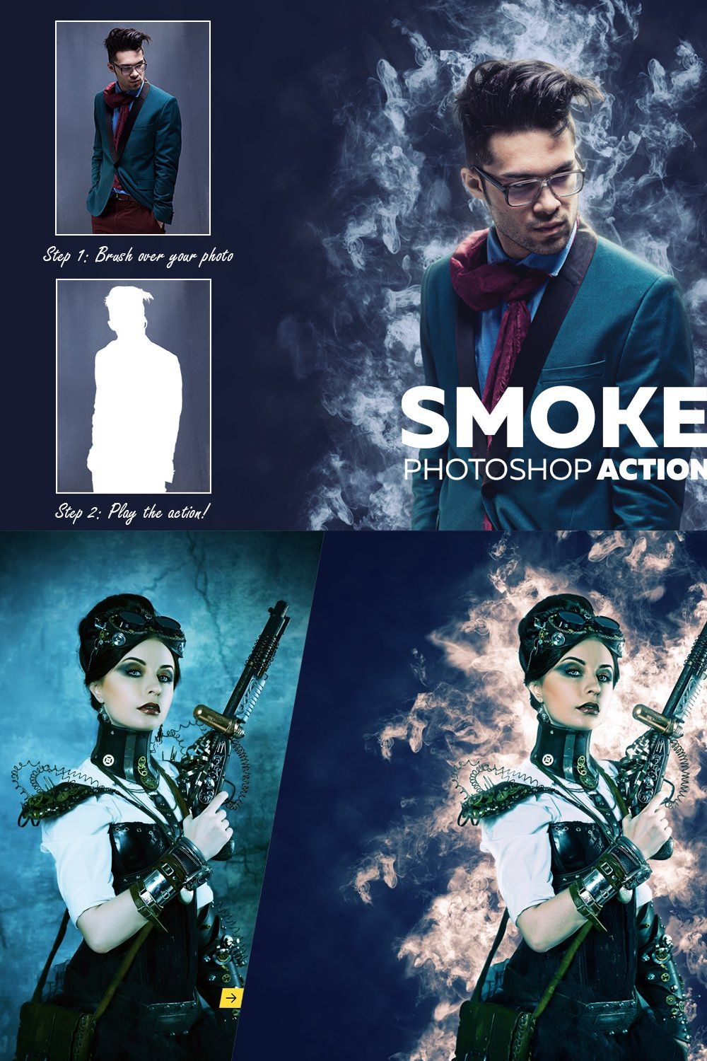 Smoke Photoshop Action pinterest preview image.