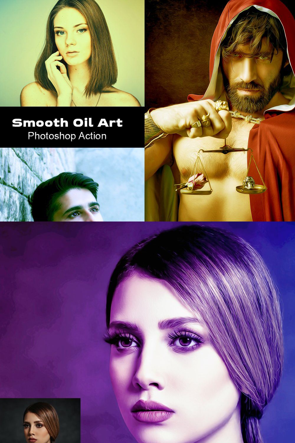 Smooth Oil Art Photoshop Action pinterest preview image.