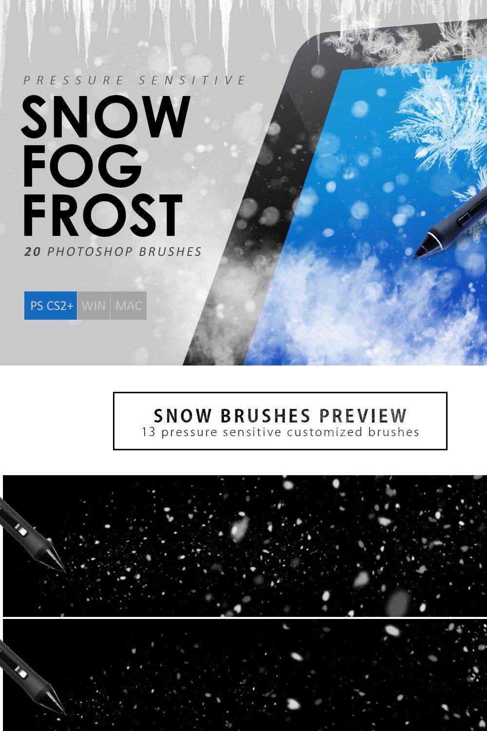 Snow, Fog, Frost Photoshop Brushes pinterest preview image.