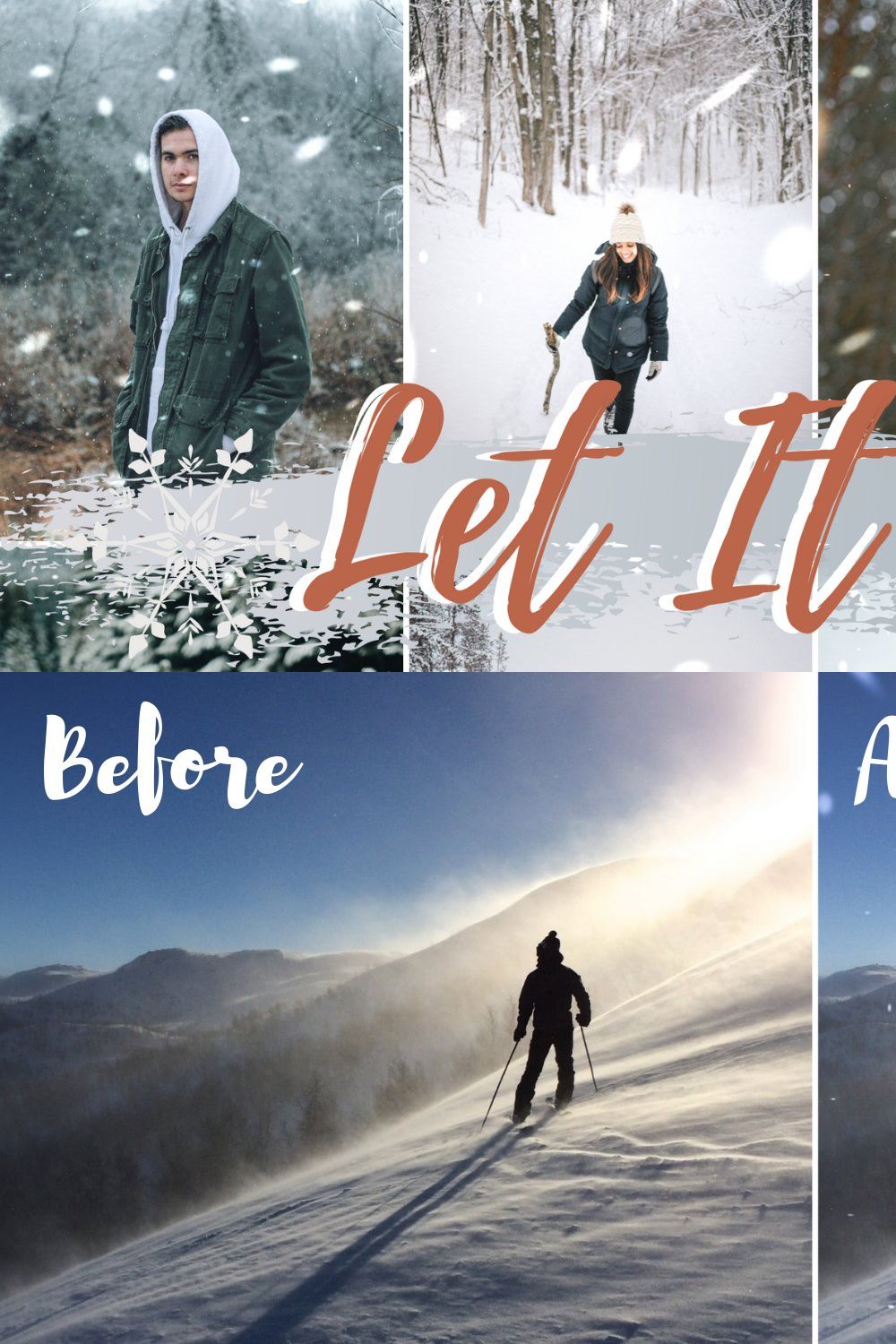 Snow overlays for Lightroom mobile pinterest preview image.