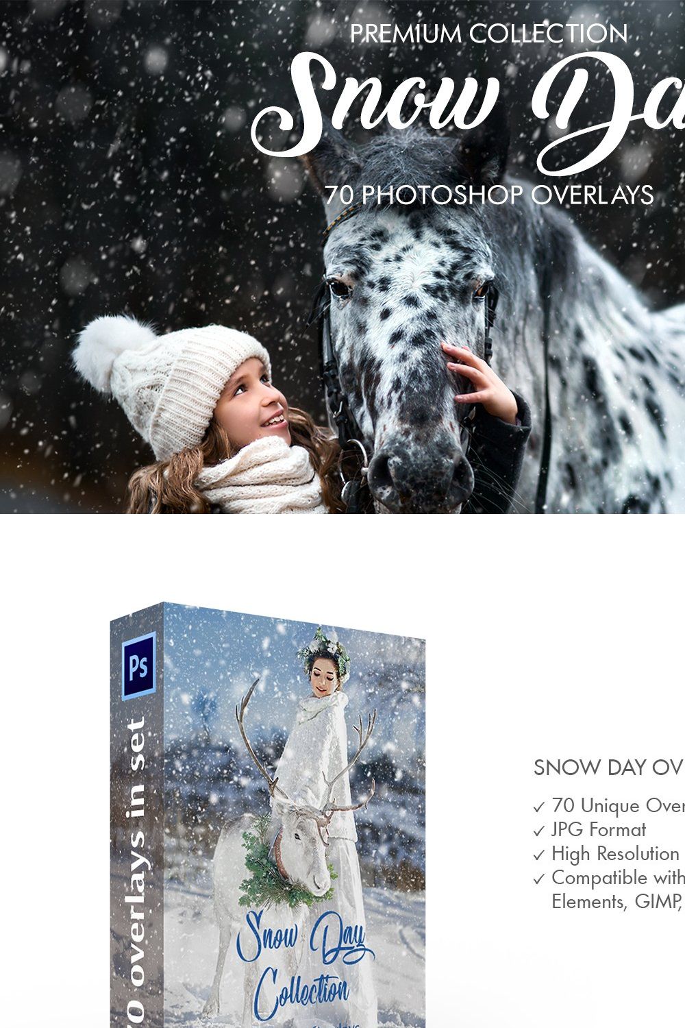 Snow Overlays for Photoshop pinterest preview image.