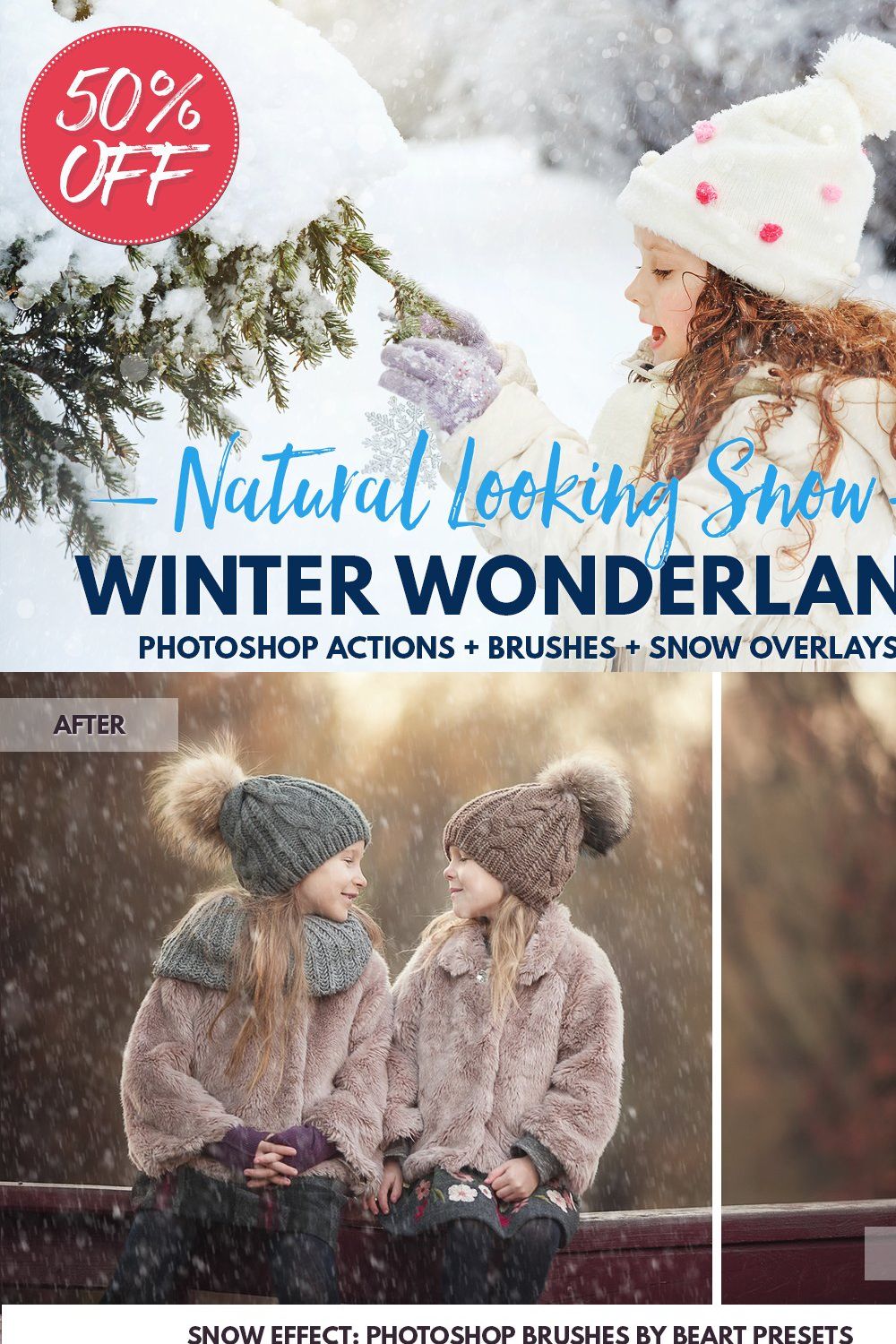 Snow Photoshop actions overlay brush pinterest preview image.