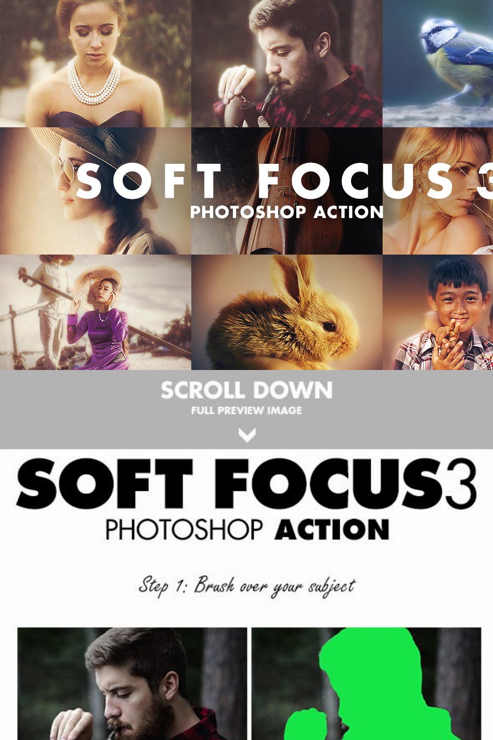 Soft Focus 3 Photoshop Action pinterest preview image.