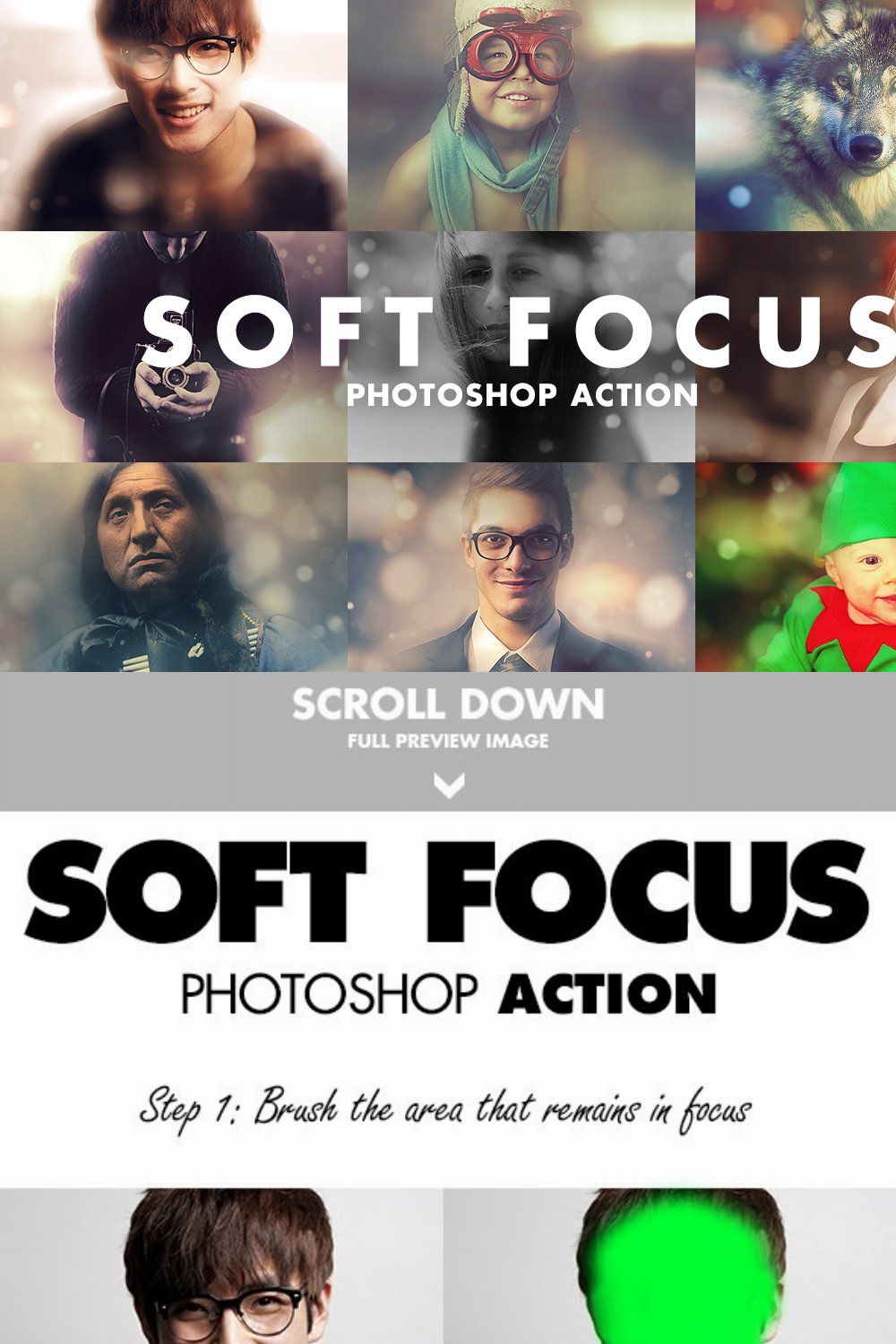 Soft Focus Photoshop Action pinterest preview image.