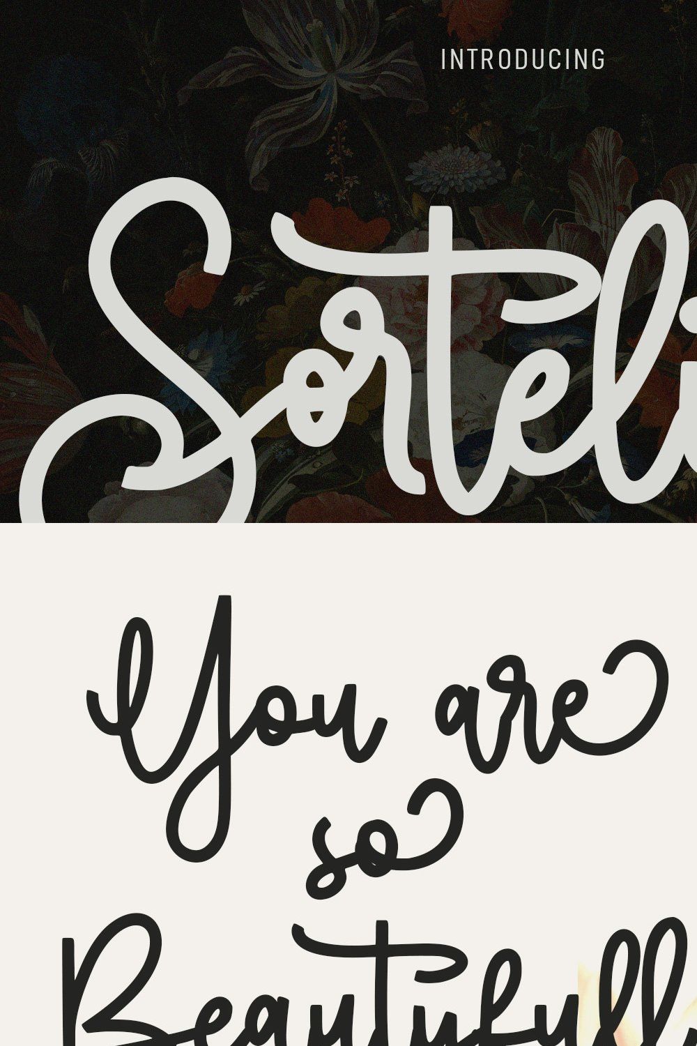 Sortelica Script Font pinterest preview image.