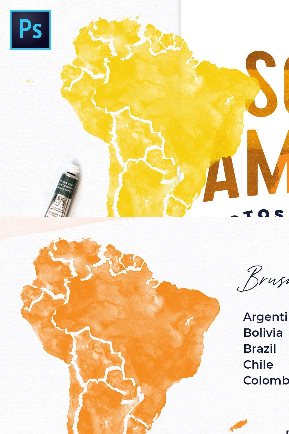 South America Watercolor PS Brushes pinterest preview image.