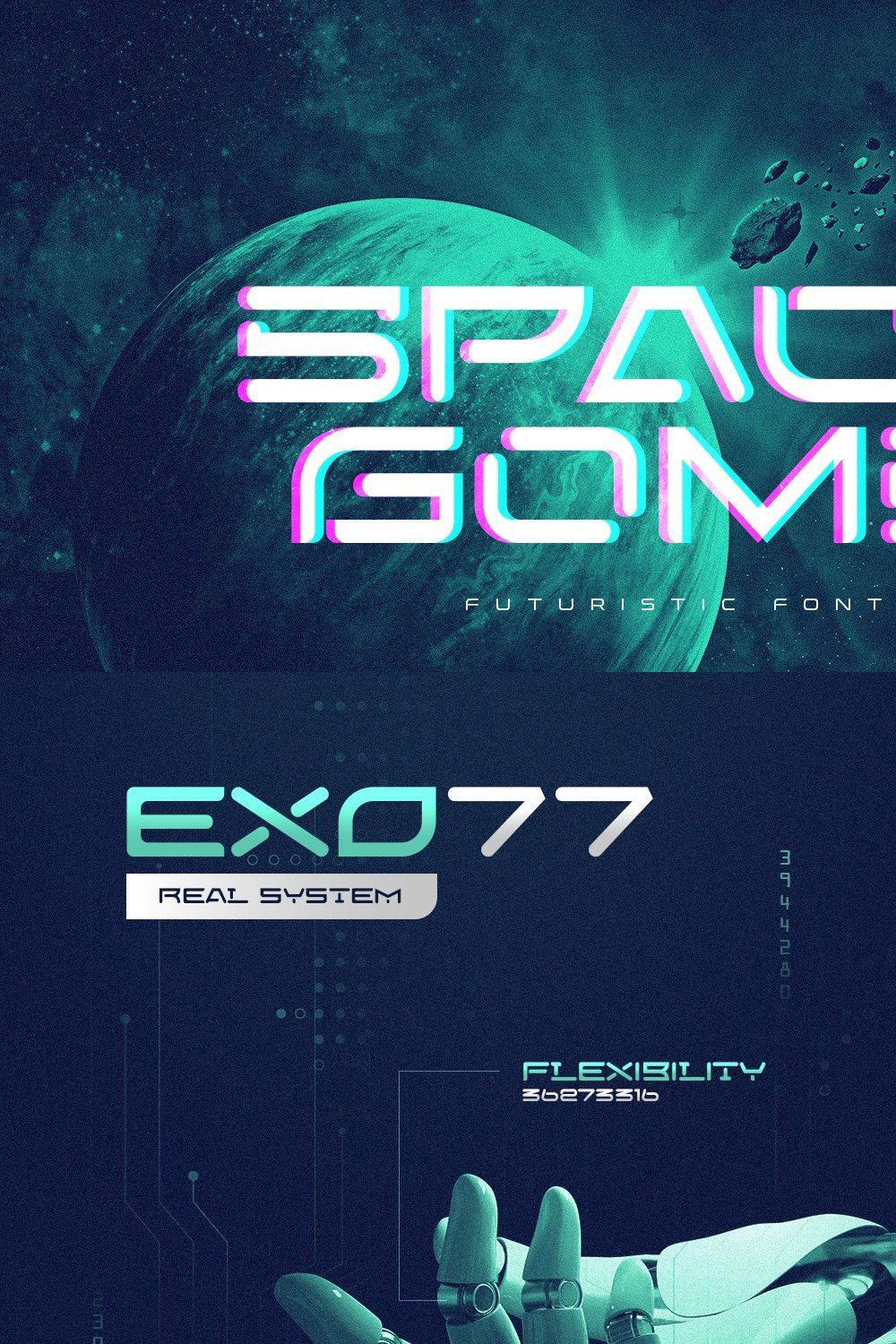 Space Gome - Futuristic Display Font pinterest preview image.