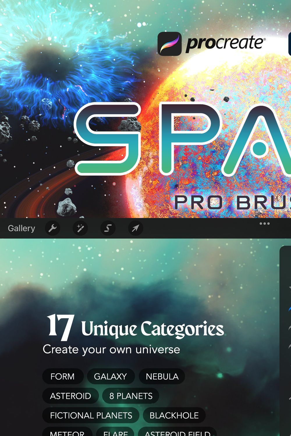 Space Pro Galaxy Brushes pinterest preview image.