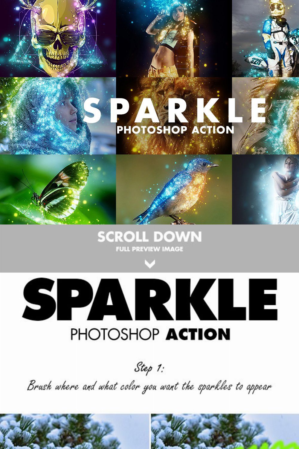 Sparkle Photoshop Action pinterest preview image.