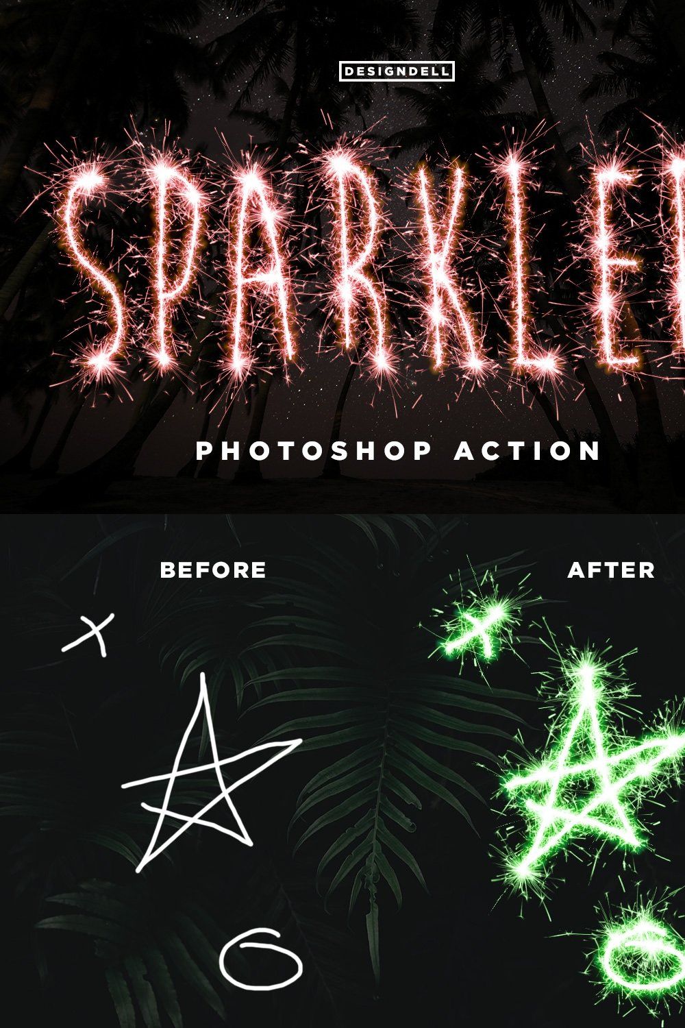 Sparkler Photoshop Action pinterest preview image.