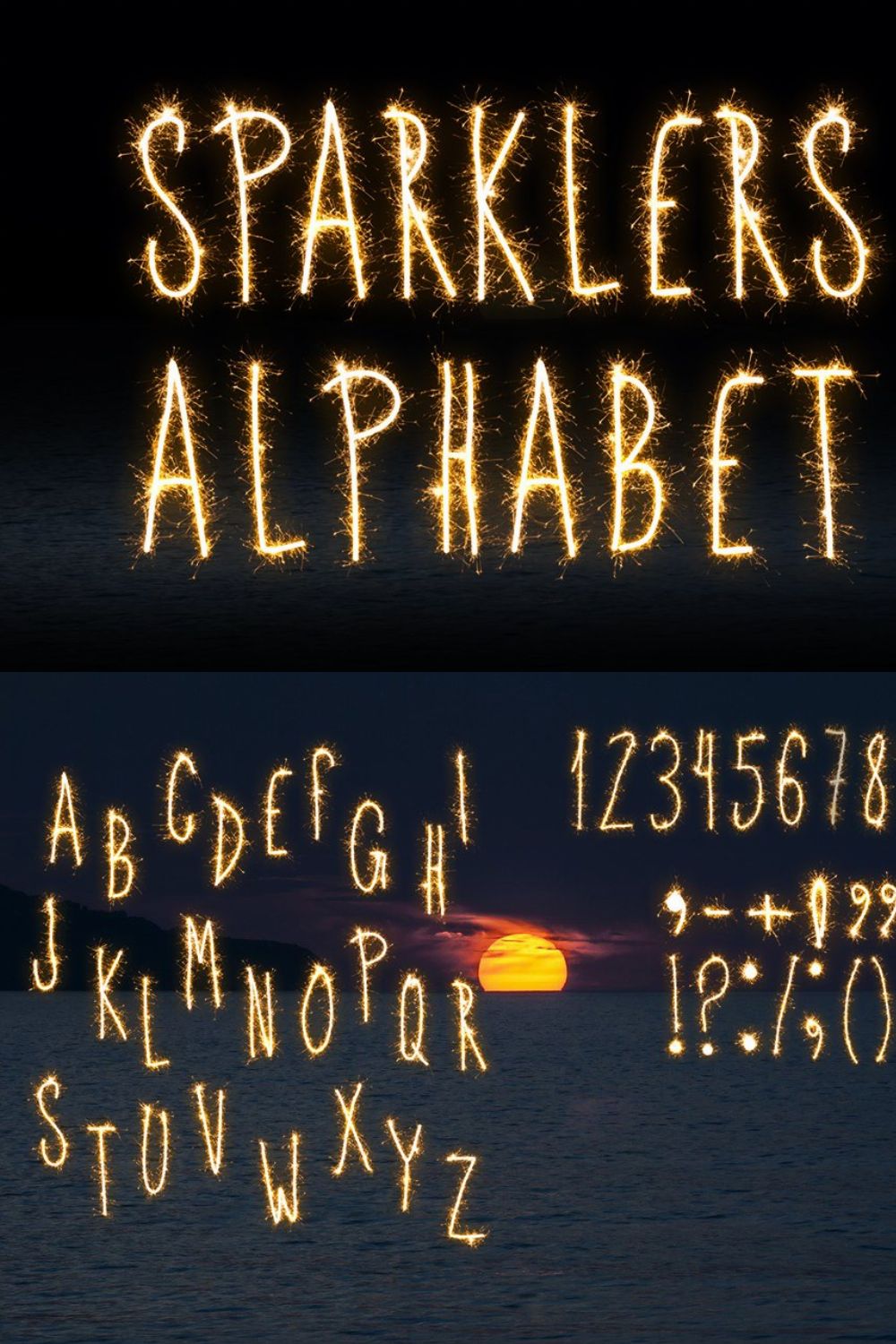 Sparklers Alphabet Overlays pinterest preview image.