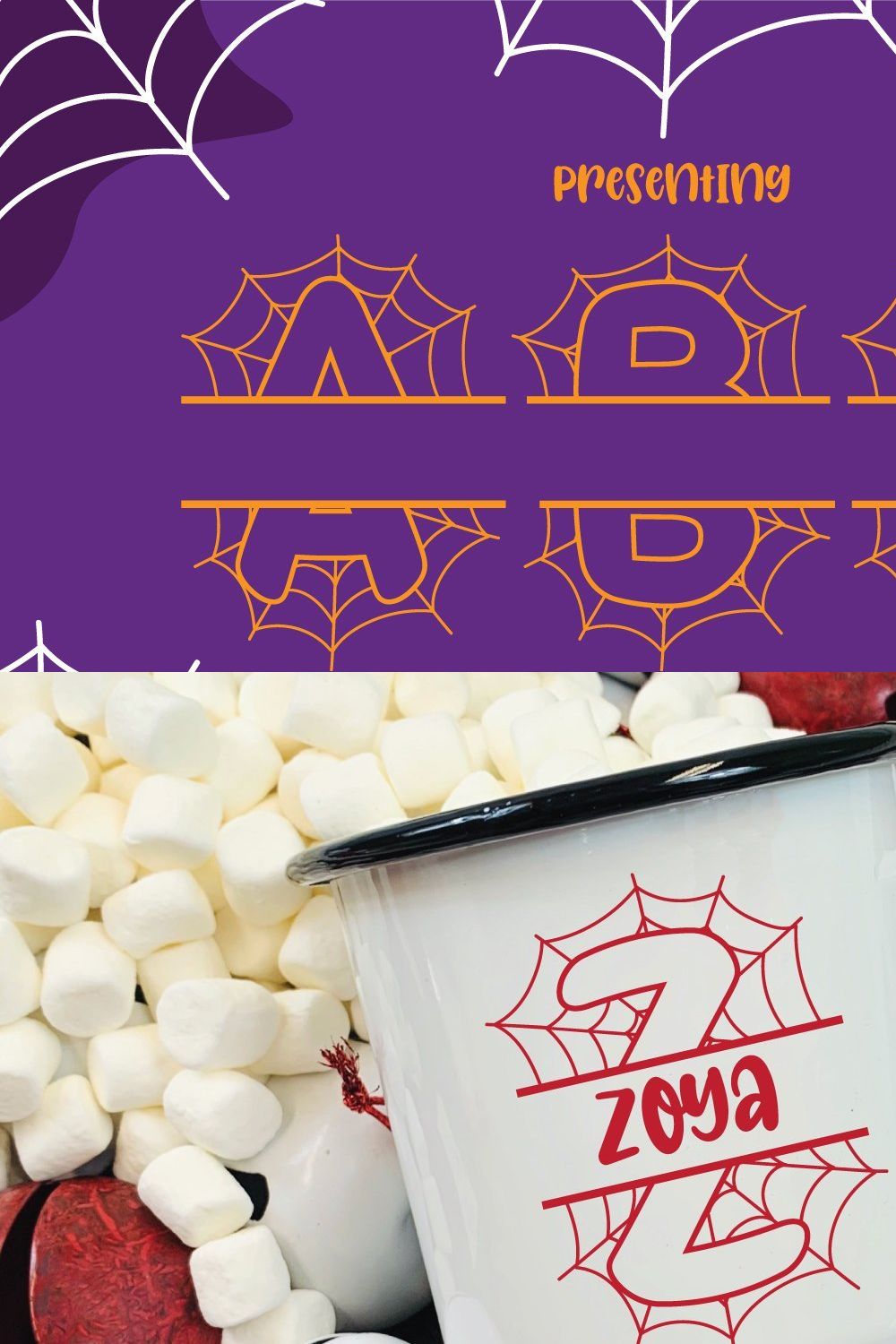 Spider Web Halloween Monogram Font pinterest preview image.