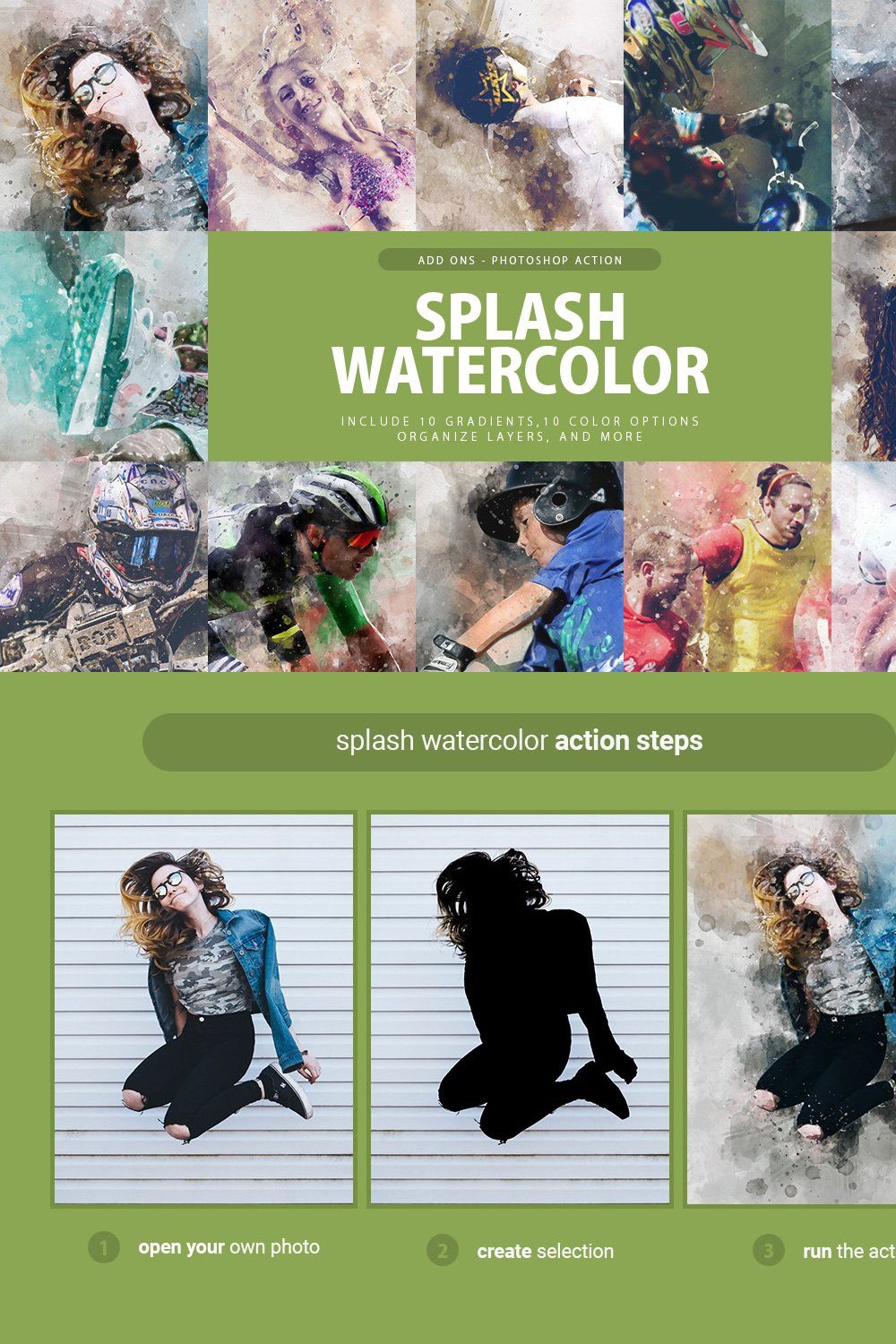Splash Watercolor Photoshop Action pinterest preview image.