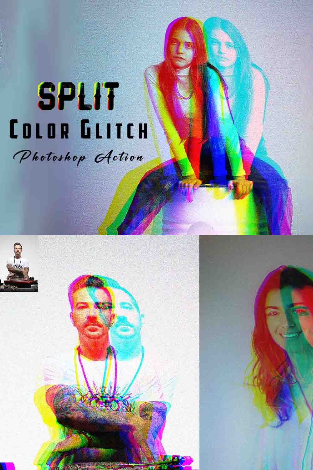 Split Color Glitch Photoshop Action pinterest preview image.