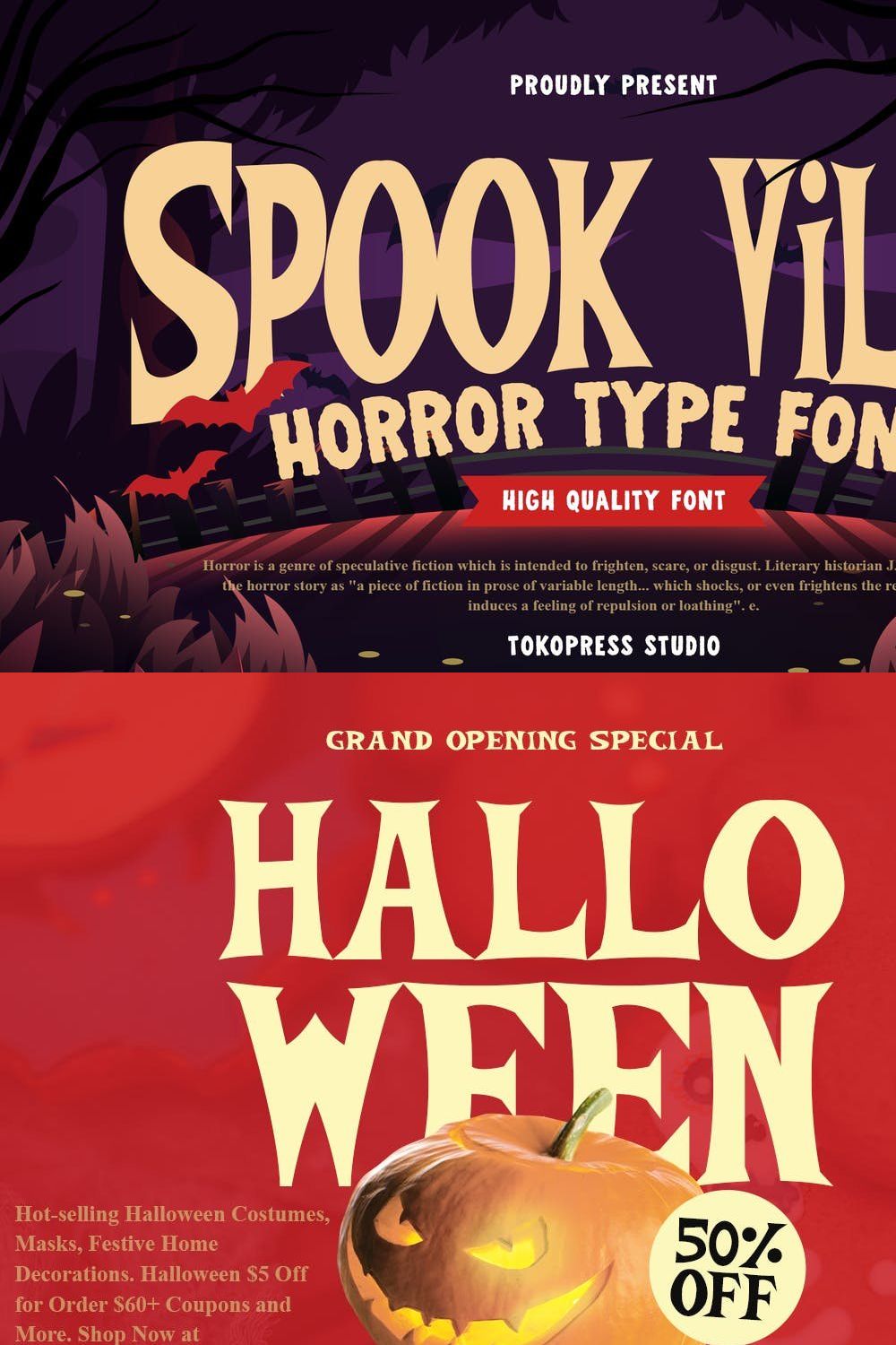 Spook Ville - Scary Font pinterest preview image.