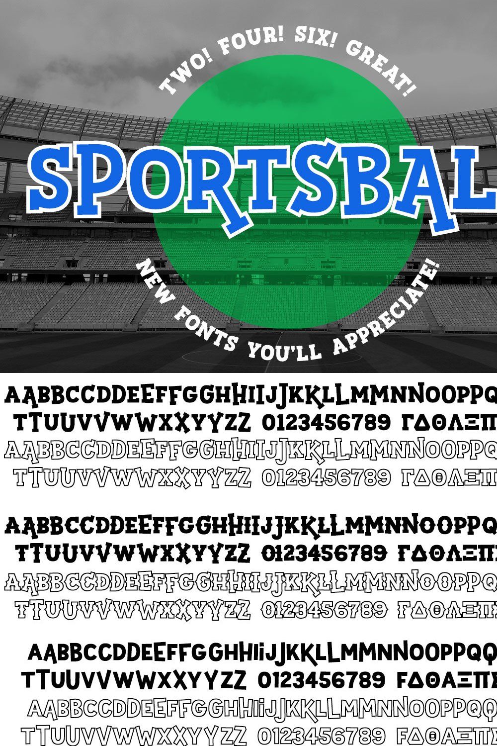 Sportsball: fun font with alternates pinterest preview image.