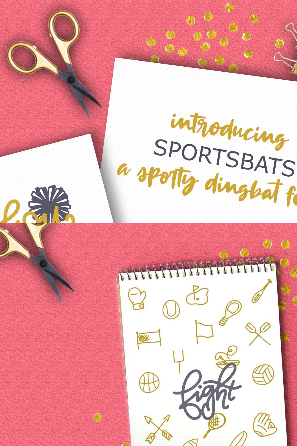 SportsBats - A Sporty Dingbat Font pinterest preview image.