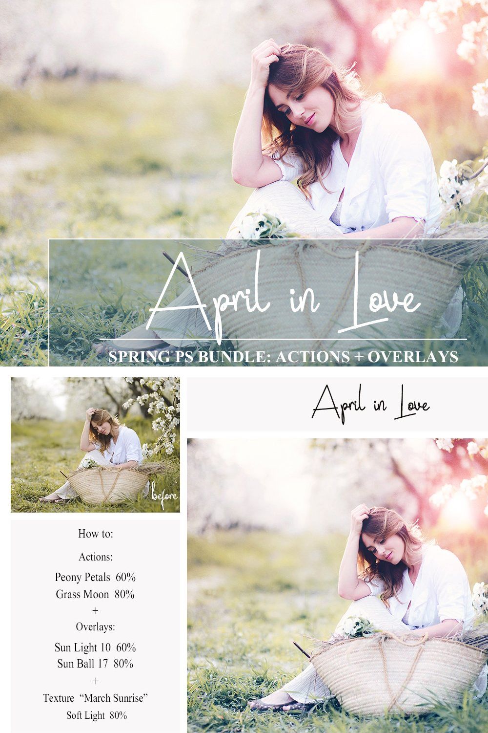 Spring Bundle: PS Actions + Overlays pinterest preview image.