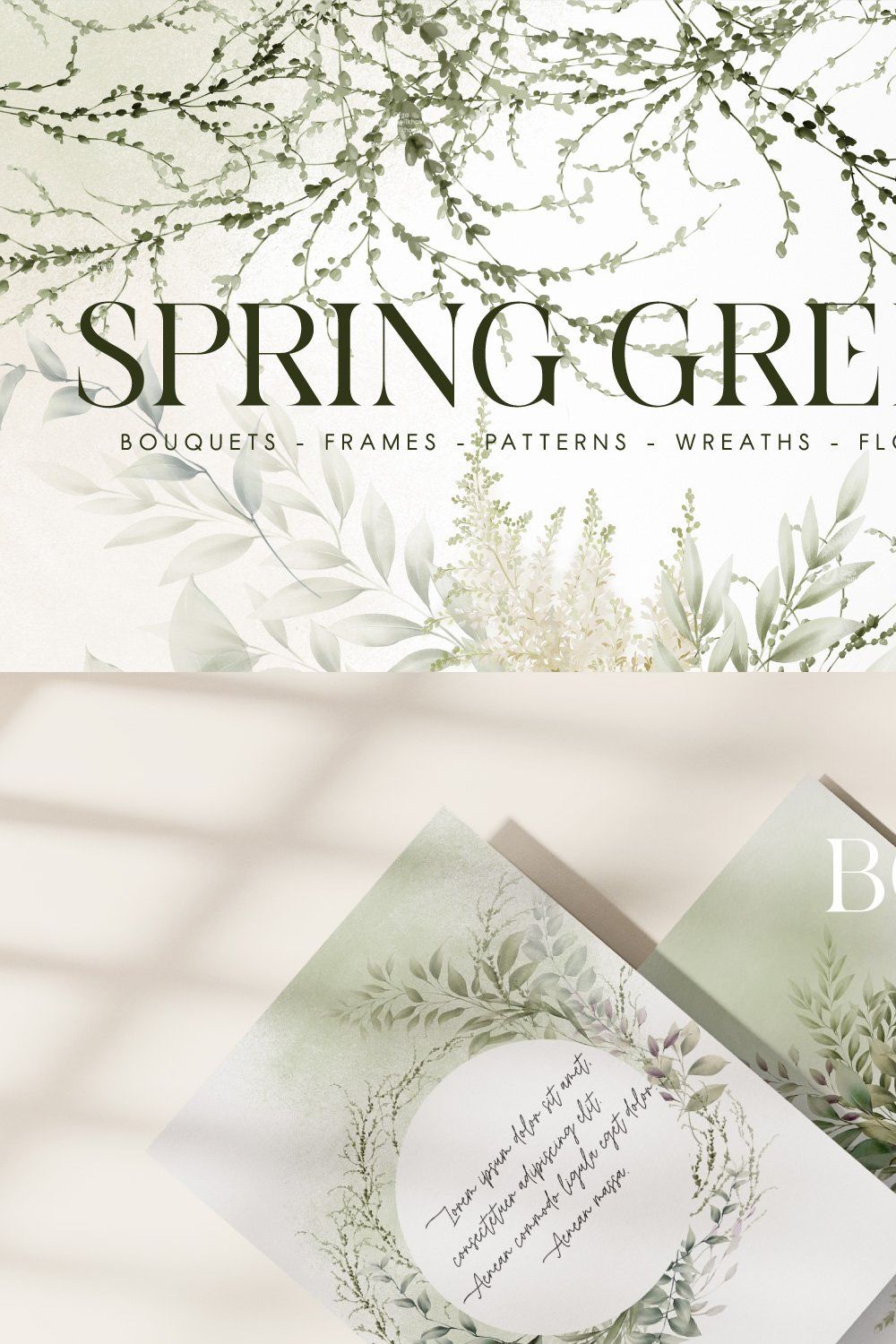 Spring greenery, floral cliparts pinterest preview image.