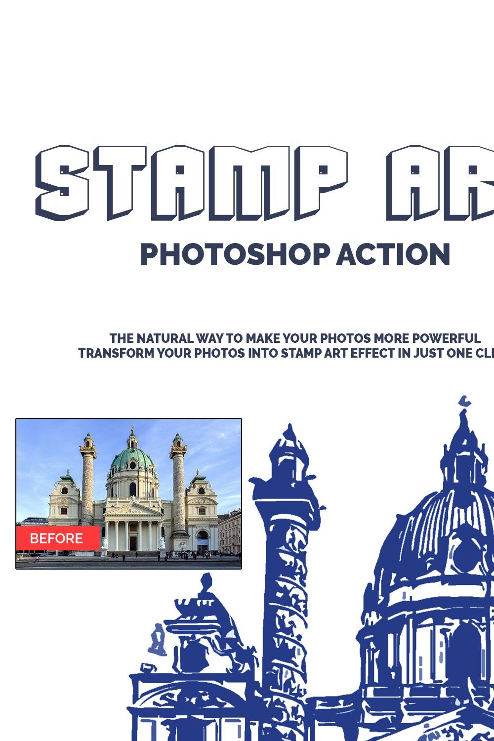 Stamp Art Photoshop Action pinterest preview image.