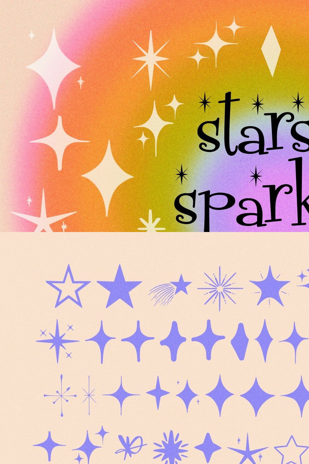 Stars and Sparkles Illustration Font pinterest preview image.